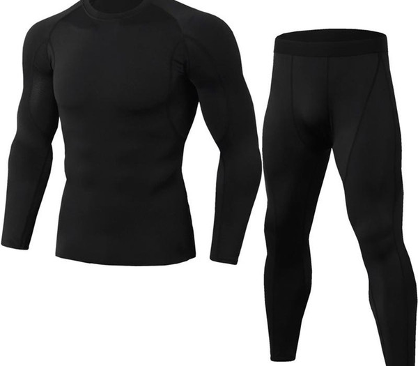 Men's long sleeve workout suit gym compression two-piece workout suit men running