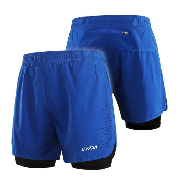 Men's 2-in-1 Running Shorts Quick Drying Breathable Active Training Exercise Jogging Cycling Shorts with Longer Liner CS Y8253BL-S