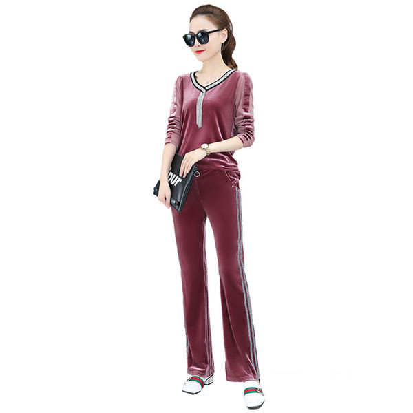 Velour Sweatsuits Women Fashion Long Sleeve Pullover Joggers Pants With Pockets #232 Plus Size 2 Piece Work Out Clothes Sets For Women Set