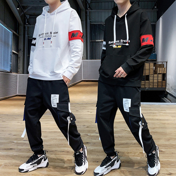 Mens Sports & Outdoor Clothing Autumn Fashion Men Hooded Letter Print Two Pieces Suit Casual Men's Jogging Tracksuits Plus Size M-4XL