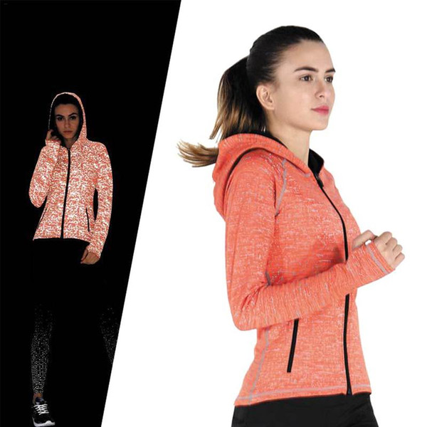 Women's Sports Jacket Reflective Hooded Sportswear Running Jacket Female Long Sleeve Elastic Moisture Absorbant Sweat Wicking