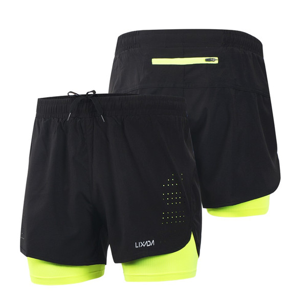 Men's 2-in-1 Running Shorts Quick Drying Breathable Active Training Exercise Jogging Cycling Shorts with Longer Liner CS Y8253GR-S