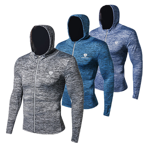 Mens Tracksuit Running Jackets Fitness Sports Coat Hooded Tight Hoodie Gym Soccer Training Run Jogging Jackets Reflective Zipper