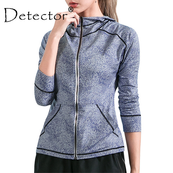 Detector Women Running Jacket Yoga Fitness Training Sport Hoodies Gym Windproof Dry Quick Windbreakers Long Sleeve Shirt Females