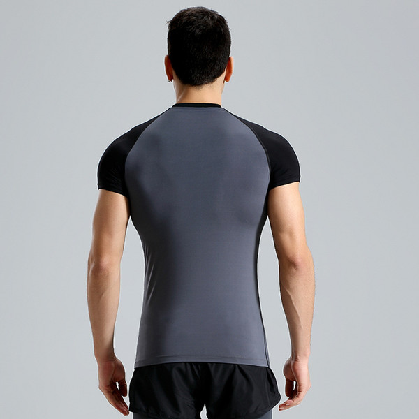 men Sports T-shirt male elastic quick-drying PRO fitness clothing gym round neck tight training running clothing