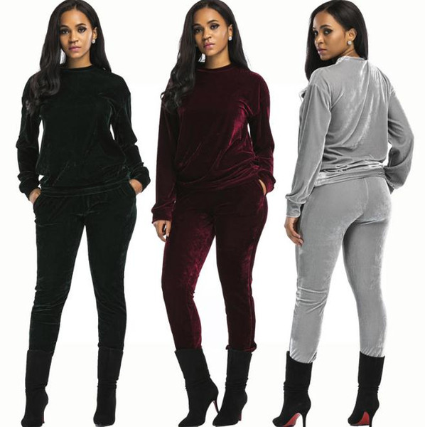 New women's autumn and winter casual fashion suit sportswear gold velvet sports suit