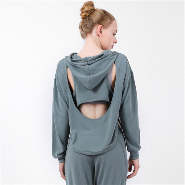 ESHINES Backless Yoga Shirt Slimming Gym Sportswear Breathable Sports Running Jackets Women's Pullovers Hooded Fitness Tops