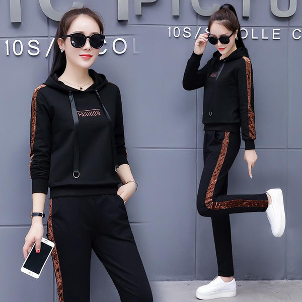 European and American fashion spring and autumn new sports suit ladies two-piece fashion casual large size loose sweater suit