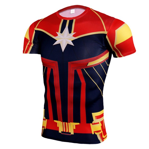 T-Shirt Marvel Surprise Captain Carver Danvers Cosplay Costumes Mens Red Round Collar Short Sleeve Plus Size 4XL Tee Shirts Top