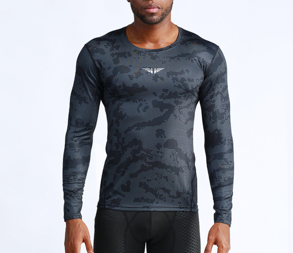 ESHINES Fashion Running Winter Long Sleeve Men Polyester Thermal Windproof And Quick Dry Print Pattern Sport Long Sleeve Male