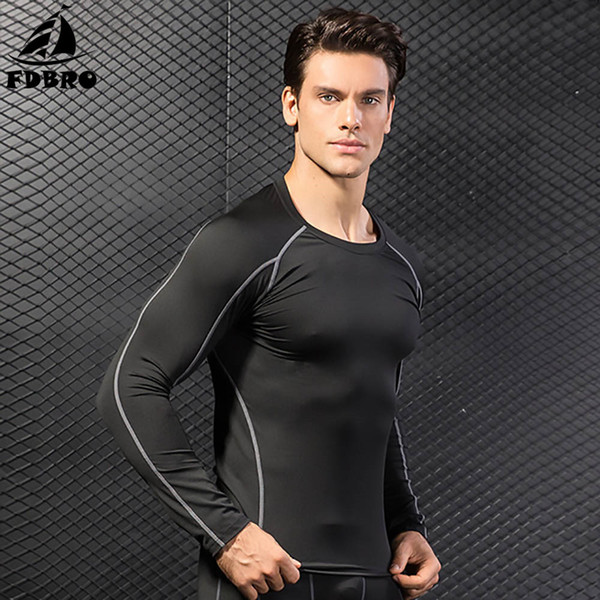 FDBRO Men Running Clothing Full Sleeve Quick Dry Clothes Top Fitness Tight Tennis Soccer Jersey Gym Sportswear