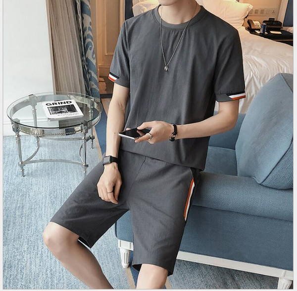 Men's round neck sports suit summer models cotton short-sleeved trousers casual morning running fitness men's running