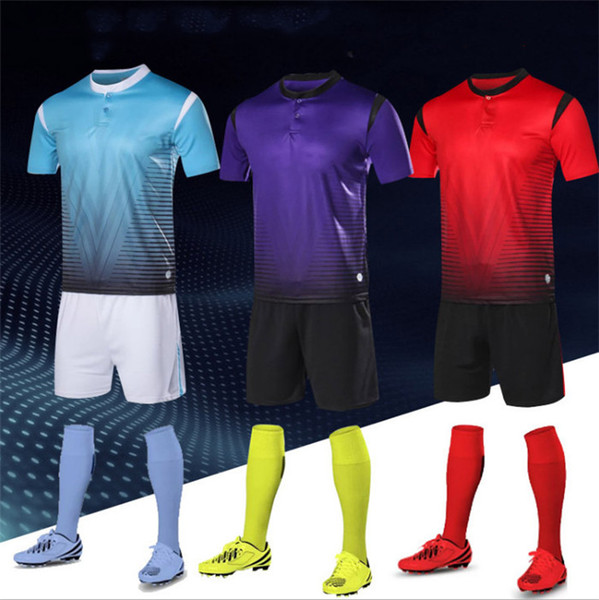 Six colors Football Clothes Including tops and shorts High quality sportswear Football suit with good air permeability