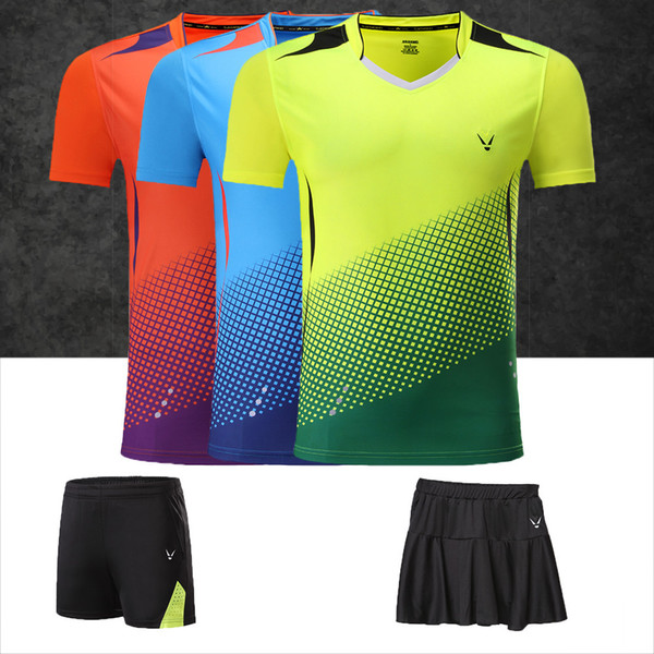 Adsmoney Men Women Tennis Shirts Set High-quality Breathable Quick Dry V-neck Badminton Table Tennis T-shirt + Shorts