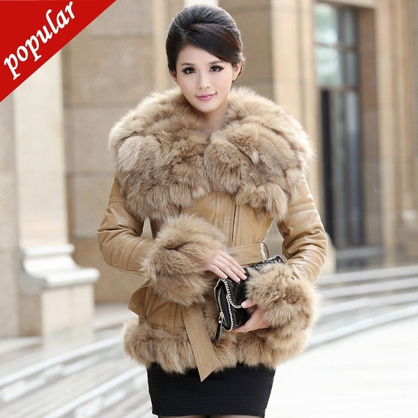 Real Fox Fur Collar Winter Women Real Sheepskin Leather White Duck Down Jackets Belt Short Slim Genuine Leather Coats