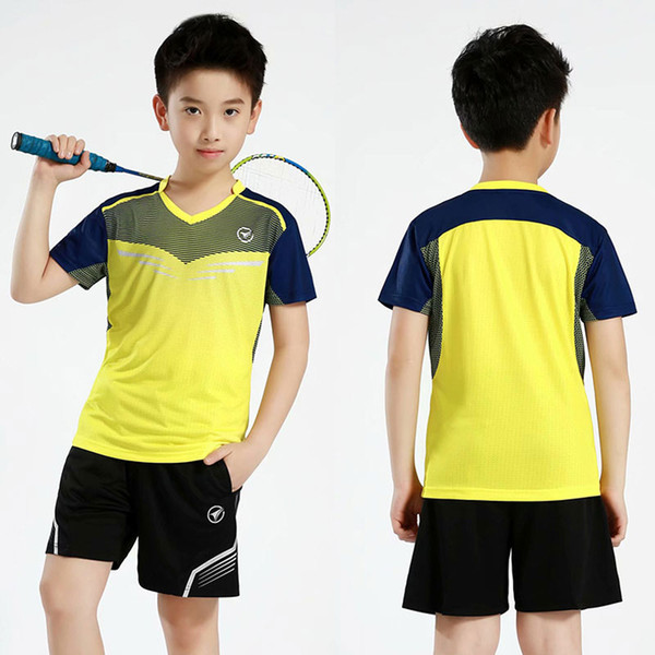 Children Sports Suit Boy Running Training Uniform Short Sleeve Badminton Shirt Shorts Kids Sport Clothing Jersey Breathable