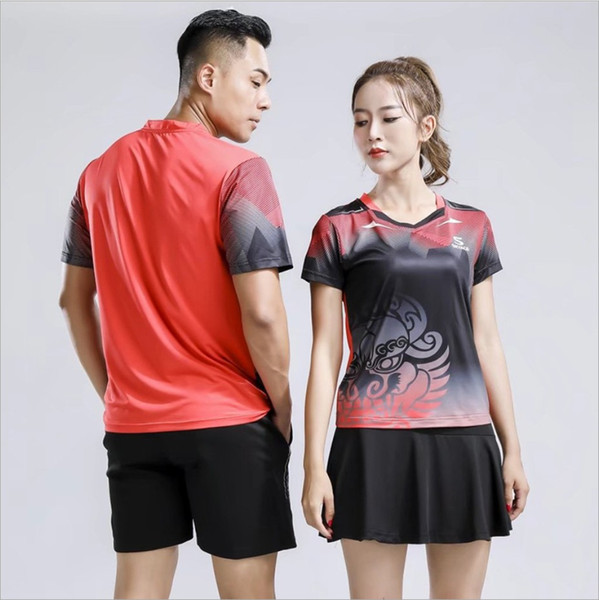 New short sleeve tennis suit for men and women same style speed dry sportswear customized tennis badminton suit cotton material