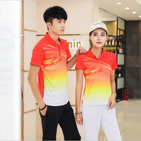 Short-sleeved trousers sport suit lapel T-shirt men's and women's tennis sportswear team outerwear wholesale with polyester