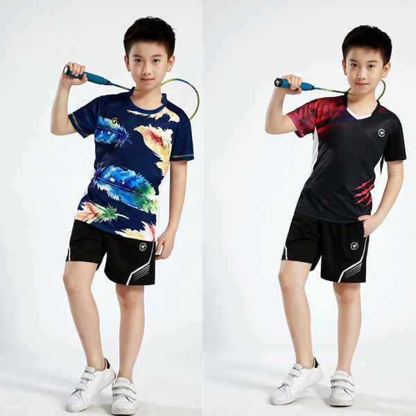 Boys girls Sports sets breathable badminton shirts and shorts ,Kids professional table tennis game training Sport T Shirts suit