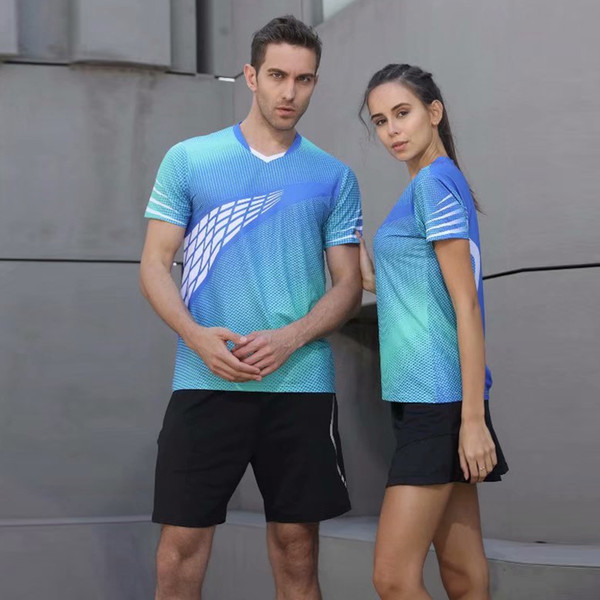 High Quality 2018 Sky Blue Running Sport Quick Dry Breathable Badminton Shirt,Women/Men Table Tennis Team Game Fitness T Shirts