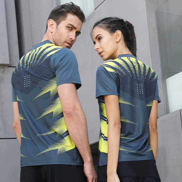 Top Running Sport summer outdoor Quick Dry Gray breathable badminton shirt,Women/Men table tennis training Team game T Shirts