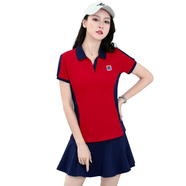 Tennis Sweat Suits For Women 2 Pieces Skirt Suit 19889 Short Sleeve Polo T Shirt 3XL Mini Skirts For Ladies Summer Badminton Dress For Women