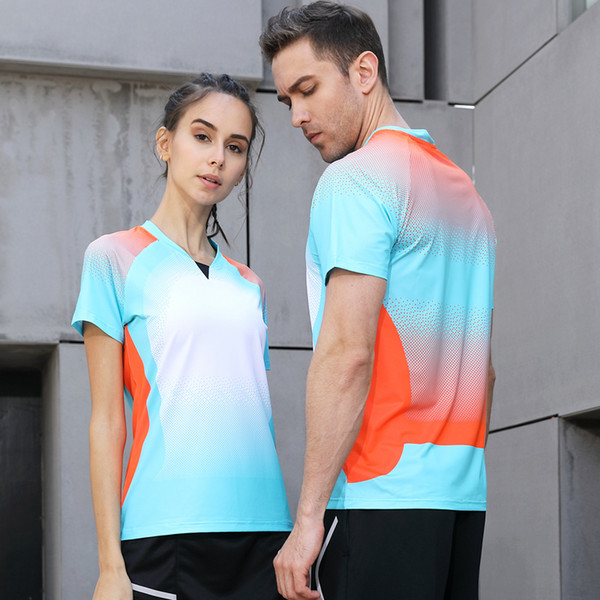 V Neck design High quality Running Sport Quick Dry breathable badminton shirt,Women/Men table tennis Training Exericise T Shirts