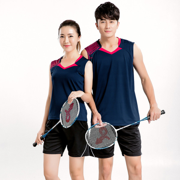 New Badminton sets Men's , sports badminton clothes , Table Tennis wear sleeveless Tennis wear shirt+shorts Blue 1 set 5065