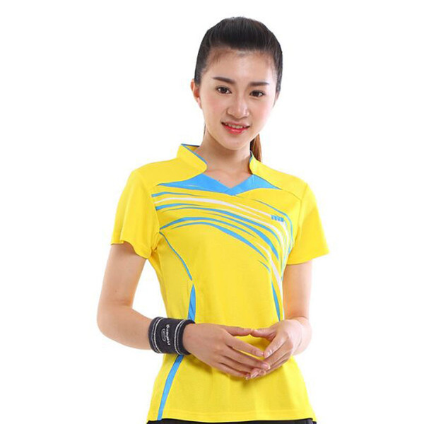 High Quality Antistatic Quick Dry Girls Badminton Sportwear Shirt , Girl badminton T-shirt , Women Tennis Clothes Yellow XF-20