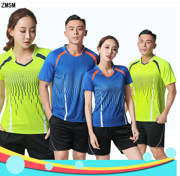 ZMSM Men & Women Tennis Shirts Atripe Printed Badminton Set Adult Table Tennis Shirt Shorts V-neck Quick dry sportswear NM5077