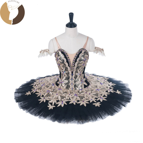 FLTOTURE AT1286 Black Gold Ballet Tutu Professional Ballet Tutu For Competition Women Custom Made Nutcracker