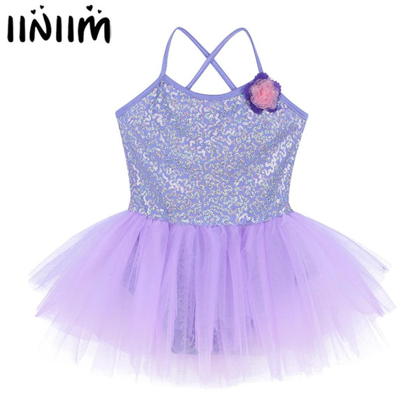 Kids Girls Ballet Dancewear Tutu Dress Spaghetti Sequins Ballet Lyrical Dance Costumes Gymnastics Performance Leotard Ballerina