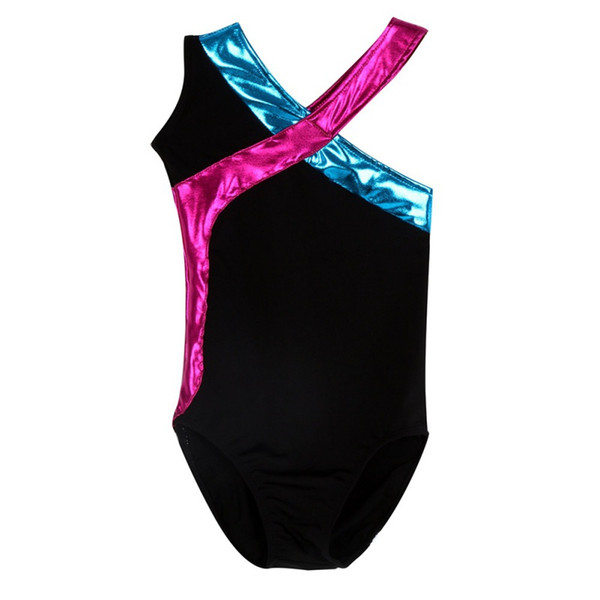 Summer Girls Ladies Plain Sleeveless Splice Color Dance Gymnastics Leotard Shiny Modern Disco Costume