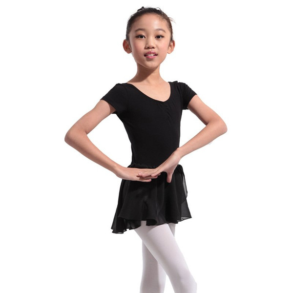 Kids Girls Short Sleeve Cotton Dance Clothes Siamese Gymnastics Clothing Ballet Skirt Costumes