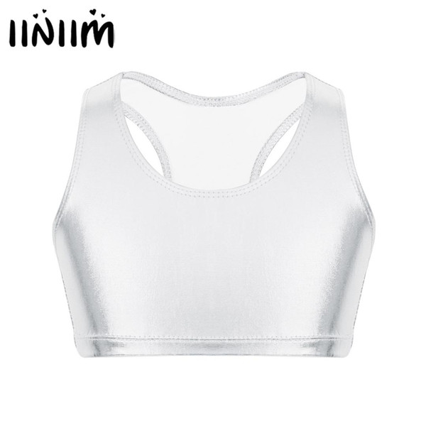 Children's size Tutu Dancing Tops for Girls Shiny Metallic Sleeveless Racer Back Crop Top for Ballet Dance Class Shiny Dancewear