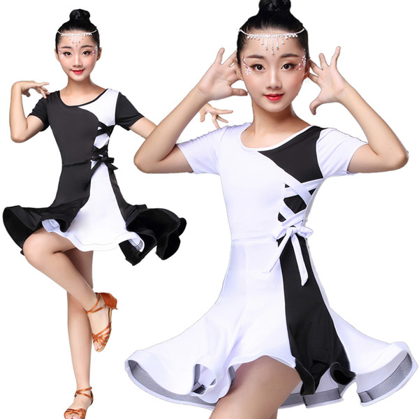 White black latin dance competition dresses latin dance dress for girls kids costume for girls kids