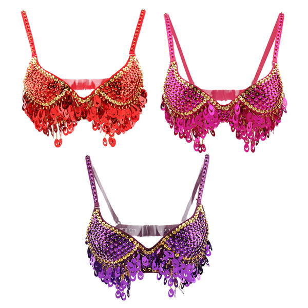 3pcs3 Pcs Women Sexy Belly Dance Top Bra Belly Dance Costume Bras Female Bollywood Clothes Singer Costume Tassel Decor