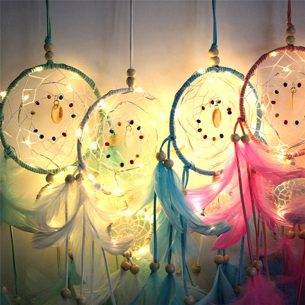 LED Feather Dreamcatcher INS Simple Bedroom Wall Hanging Ornaments Party Birthday Wedding Luminous Decorations Night Light New A52209