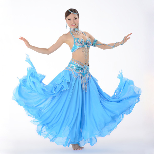 Stage Performance Oriental Belly Dancing Clothes 3-piece Suit Bead Bra&belt & Skirt Belly Dance Costume Set 32-34b/c 36b/c 38b/c