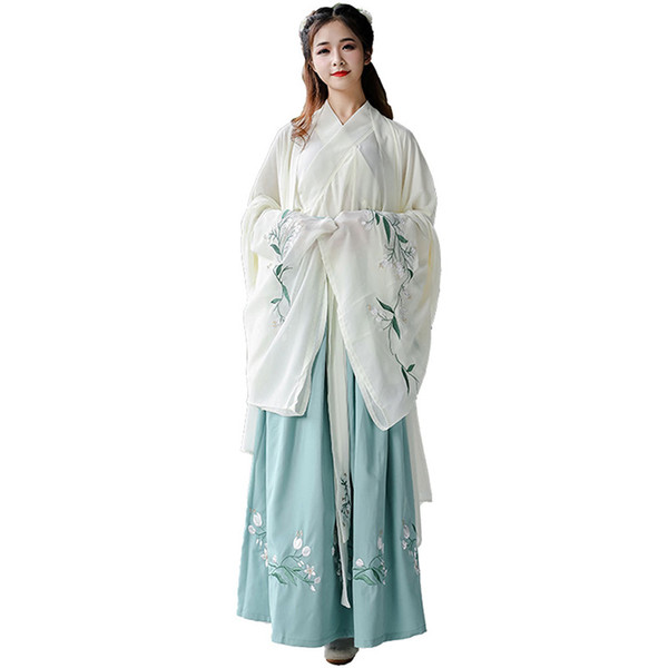 New Arrival Hanfu For Women Green Embroidery Dance Costume Traditional Stage Wear Folk Dress Oriental Festival Outfit DC1846