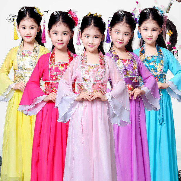 2019 Traditional Chinese Dance Costumes For Girls Children Ancient Fairy Han Tang Dynasty Qing Hanfu Dress Child Kids DWY1312