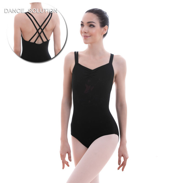 Double Strap Black Cotton Lycra Ballet Dance Leotard for Girls and Women Practice Leotards Bodywear 01D0036