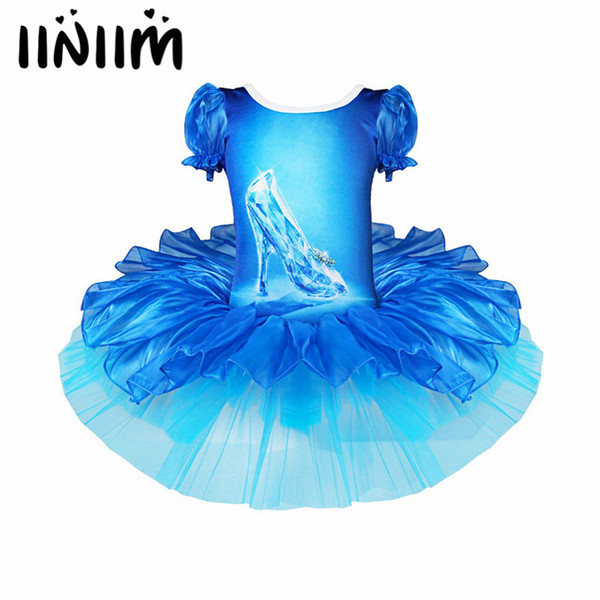 Girls Blue Crystal Shoes Print Ballet Tutu Dress Kids Children Dancewear Gymnastic Ballet Leotard Performance Party Dance Dress