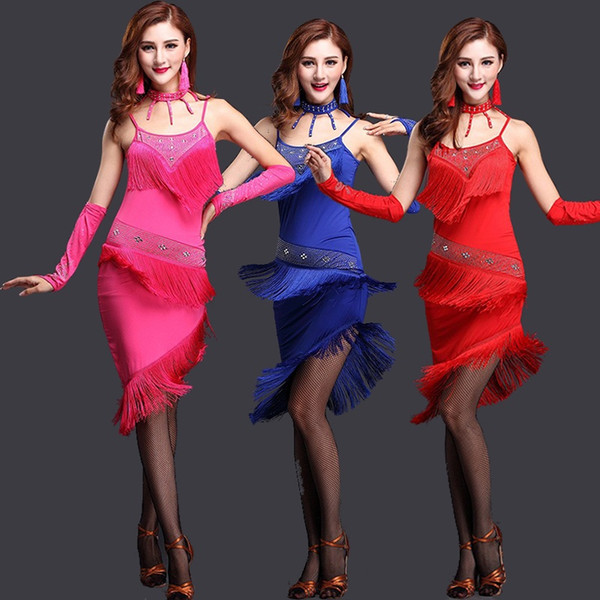 New Arrivals Performance Ballroom Dancing Salsa Dance Dresses Samba Costumes 3pcs Dress, Necklace and SleevesLatin Dance Dress