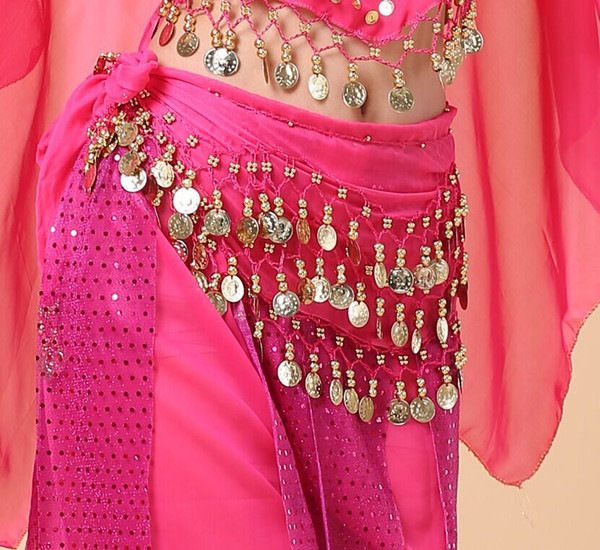 HOT Belly Dance Belt 12 Colors 3 Rows 98 Coins Egypt Hip Skirt Scarf Wrap For dance stage Costume