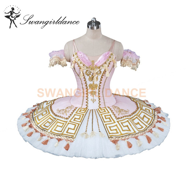 Pink Gold Don Quixote Cometiton YAGP Proessional Ballet Tutu Women Ballerina Pancake Performance Tutu BT9118