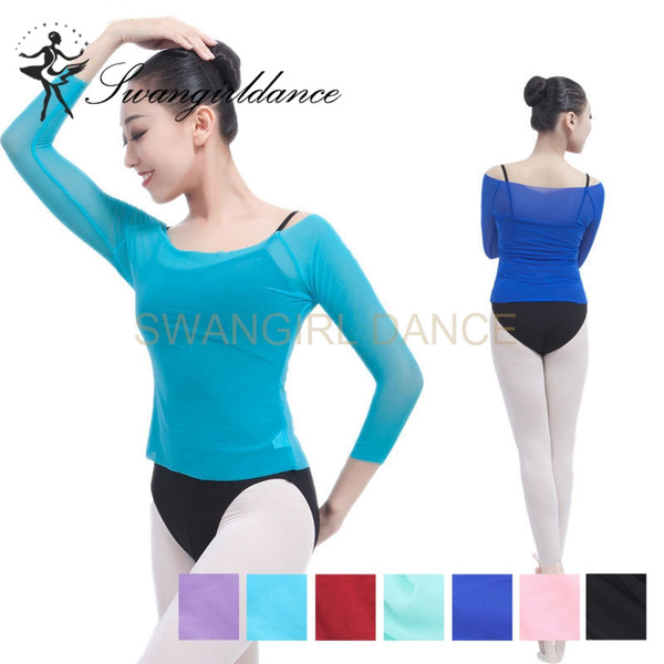 New Long Sleeve Dance Spandex Mesh Tops Ballet Dance Warm Up Tops Women ballet dance costumes SM0001