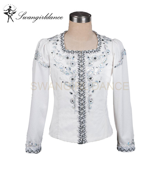 boys white silver professional ballet stage top costume men's performance outwear male ballet tunic man ballet top jacket competition BM0005