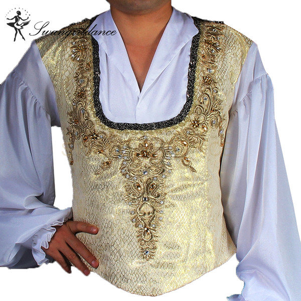 gold white chiffon professional ballet jacket tops costume boys classical dance costume men BM0002