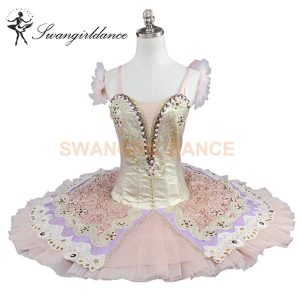 Gold Beige Pink Tulle Girls Professional Ballet Tutus Women YAGP Cometition Platter Performance Ballet Tutu Dress BT9110